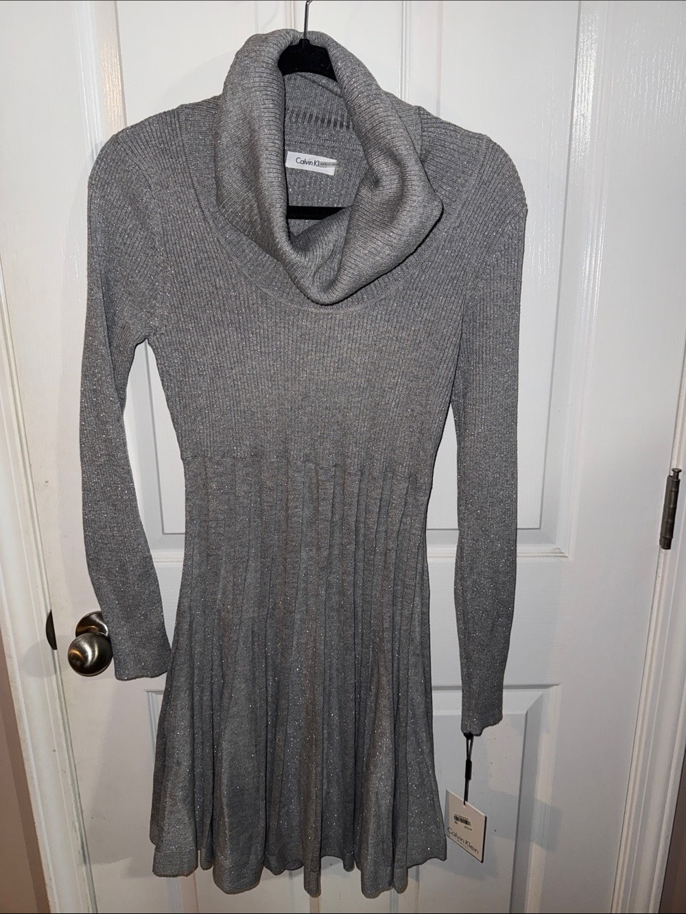 Calvin Klein Silver-Gray Cowl Neck Knit Dress